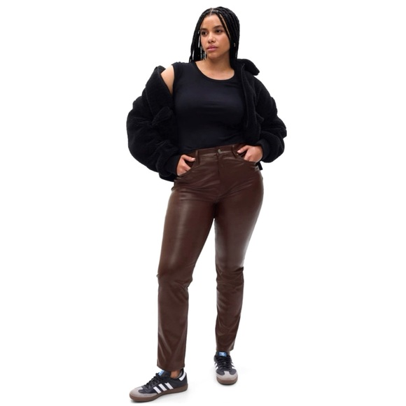 NWT GAP High Rise Vegan Leather Slim Pants in Espresso Brown - Picture 5 of 8